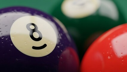 Wet Eight Ball on a Green Felt Surface