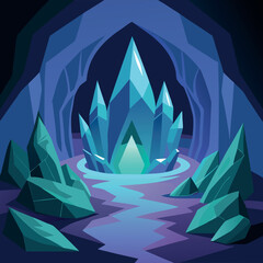 Crystal cave in anime fantasy-style. 