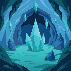 Crystal cave in anime fantasy-style. 