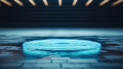 Diagram AI powered flowchart projected as a hologram in a futuristic setting.