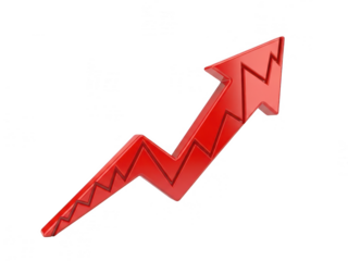 Bold red zigzag arrow pointing upwards isolated on transparent background