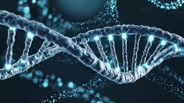 Futuristic DNA animation showing a glowing double helix in motion, illustrating genetics, biotechnology, molecular biology, scientific research, and advanced biomedical innovation.