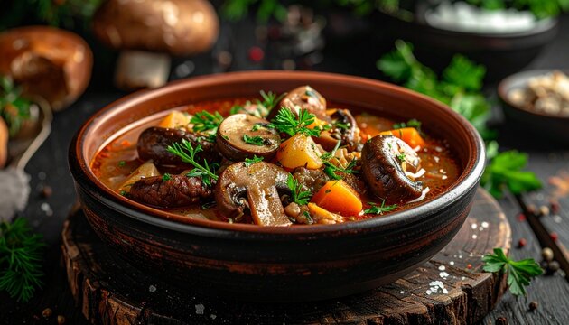 Rentier-Eintopf mit Pilzen