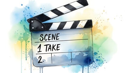 Filmmaking Clapboard Watercolor Splash