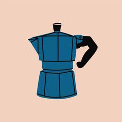 Moka pot, espresso maker. Unique trendy style. Coffee Icon for menus, coffee shop, cafe, restaurant. Hand drawn modern Vector illustration. Isolated design element. Sticker, logo, print template 