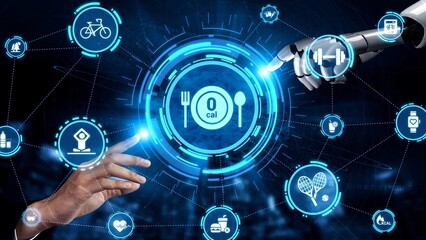 Healthy lifestyle icons show exercise, healthy lifestyle diet, and wellness routine. Healthy...