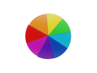 A comprehensive color wheel displaying primary and secondary hues isolated on transparent background