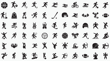 Fototapeta premium Minimalist black sports activity icons and athlete silhouettes set