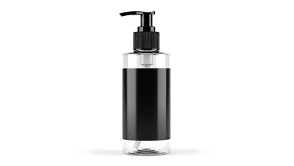 Black liquid in clear plastic pump bottle with black cap cosmetic bottle clear plastic bottle