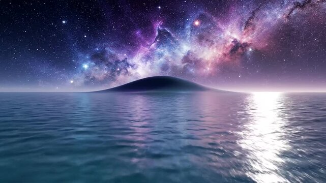 Milky Way Galaxy over Ocean Landscape at Night.