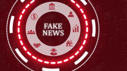 A fake news button on a clear projection ,Red wave digital data flow. Seamless loop technology network background concept . Futuristic digital technology animated background concept. - Powered by Adobe