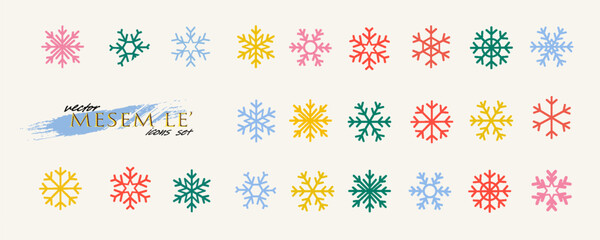 Snow Flake Vector Icon. Ice Winter Snowflakes Silhouette. Frost Crystal Flakes Element on a White Background. Simple Line Snowflake Symbol