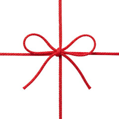 Red bow with string, isolated on transparent background