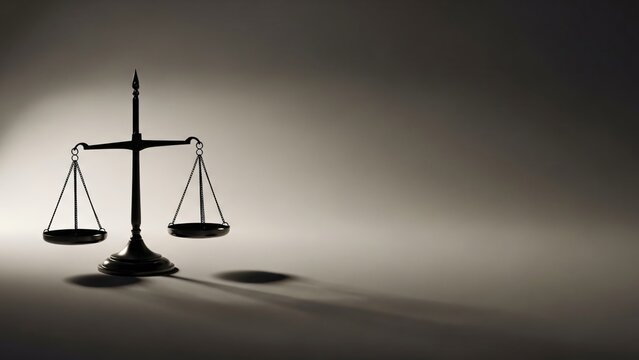 Silhouette of a balance scale on a dark background with dramatic lighting, Justification theme with copy space