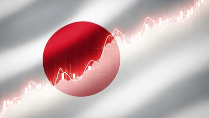 Japanese economy growth graph on national flag background