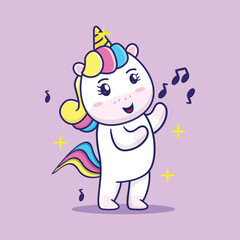 Fototapeta premium Vector illustration of cute unicorn singing