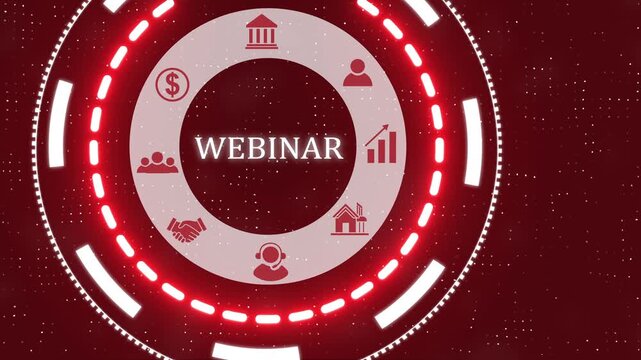 A we biner button on a clear projection ,Red wave digital data flow. Seamless loop technology network background concept . Futuristic digital technology animated background concept.