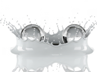 A dynamic display of reflective spheres in splashing water isolated on transparent background