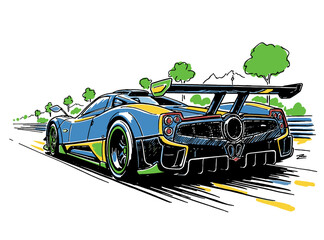 Build for speed. Car design for t shirt print, poster, sticker, background. Legend race graphic print. Extreme racing. © Tri