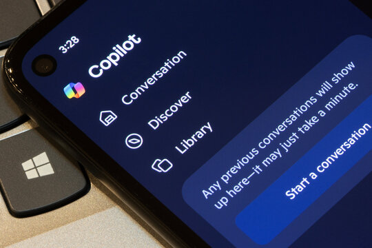 Portland, OR, USA - Jan 1, 2026: The Microsoft Copilot app UI is seen on the screen of a smartphone. Microsoft Copilot is an AI-powered assistant integrated across Windows and Microsoft 365.