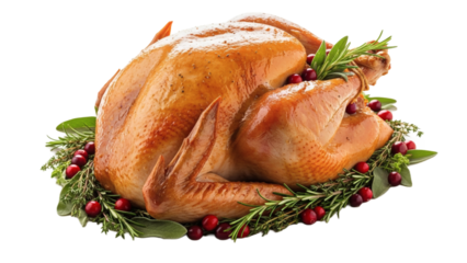 A golden roasted turkey with cranberries and rosemary ready for a feast