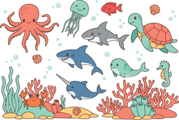 Obraz premium Set of flat vector shop fronts and market stalls with colorful awnings storefront windows closed shutter and retail business buildings collection