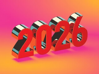 A colorful 3D rendering of the year 2026 in bold red numbers with a vibrant gradient background