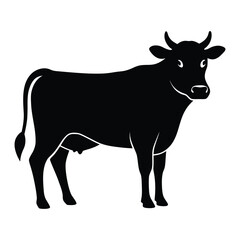 Cow Silhouette Vector Icon, Standing Livestock Cattle for Farm and Dairy Industry