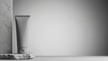 White cosmetic tube mockup on marble stone against grey wall