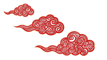 Three red clouds with white swirls isolated on transparent background