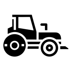 Black glyph icon of a robust farm tractor for agricultural machinery and rural work