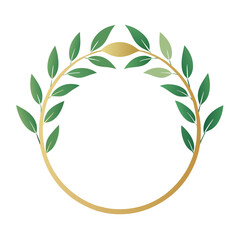 Watercolor-green-leaves-wreath-with-gold-circle. 