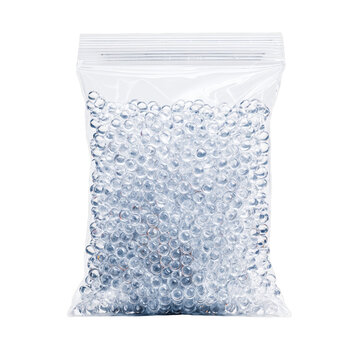 Water beads refill pack in clear plastic bag. Isolated white background. Png format