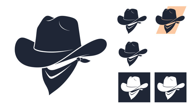 Classic cowboy outlaw silhouette wearing a large brimmed hat and a bandana face covering for an old western theme.