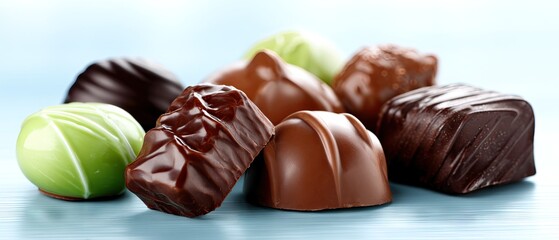 Close up of colorful chocolate pralines on table arranged in different shapes highlighting sweet treat options for dessert lovers and chocolate enthusiasts
