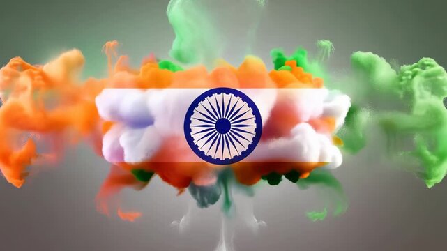 Indian flag splashing in the air with vibrant colors