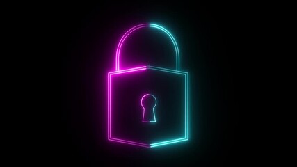  neon-style graphic of a closed padlock, symbolizing digital security and data protection.  - Powered by Adobe