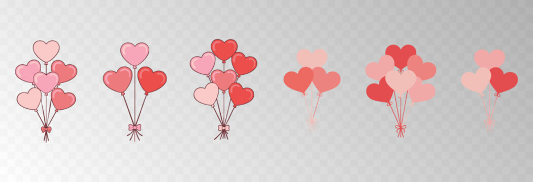 Pink balloon heart on an isolated transparent background. Balloon heart png. Bunch of balloons for love, birthday and party design. Valentine’s Day, Mother’s Day, Women’s Day. Vector illustration. - Powered by Adobe