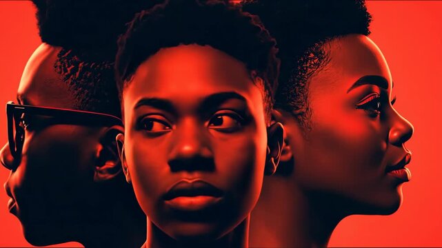 Diverse group of young people changing profiles on an orange background, representing individuality and community