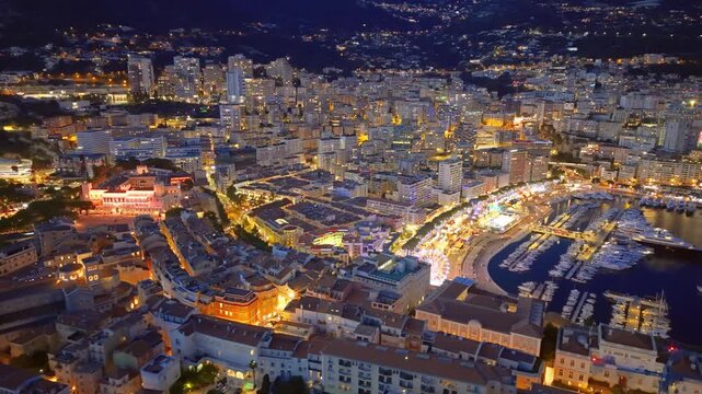 Sunset Harbor Scene, Luxurious Yachts By Sunset, Peaceful Marina With Hillside And City View. Monaco. Monte carlo
