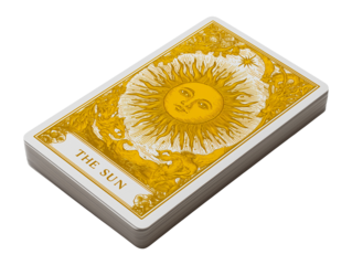 Deck of tarot cards with the sun on top isolated on transparent or white background, png