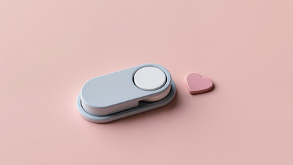 Minimal pastel scene with a sleek toggle switch on a blush background. The switch is off, featuring a matte, desaturated heart indicator. Clean, modern visual with soft shadows and copy space.