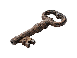 Obraz premium Rusty old metal key isolated on transparent or white background, png