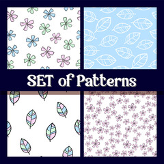 Soft Pastel Botanical Seamless Pattern Set with Gentle Organic Plant Inspired Elements