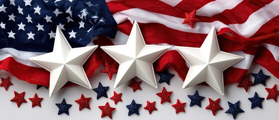Fototapeta premium 3d rendering of usa star and stripes paper fans with background space for text, perfect for celebrating national holidays or events in united states