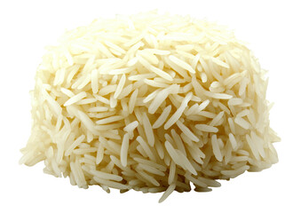Cooked, piled rice. Grainy, light tan food on a dark ground
