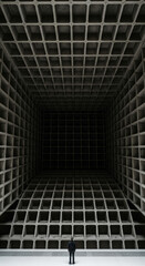 Obraz premium Low Angle of Person Under Geometric Grid Ceiling