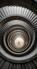 Top Down View of Spiral Concrete Stairs and Walker