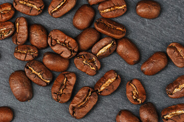 whole coffee beans close-up selective focus