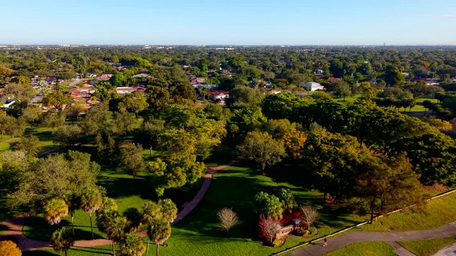 Aerial video Rae Carole Armstrong Liberty Tree Park Plantation Florida 4k 24p